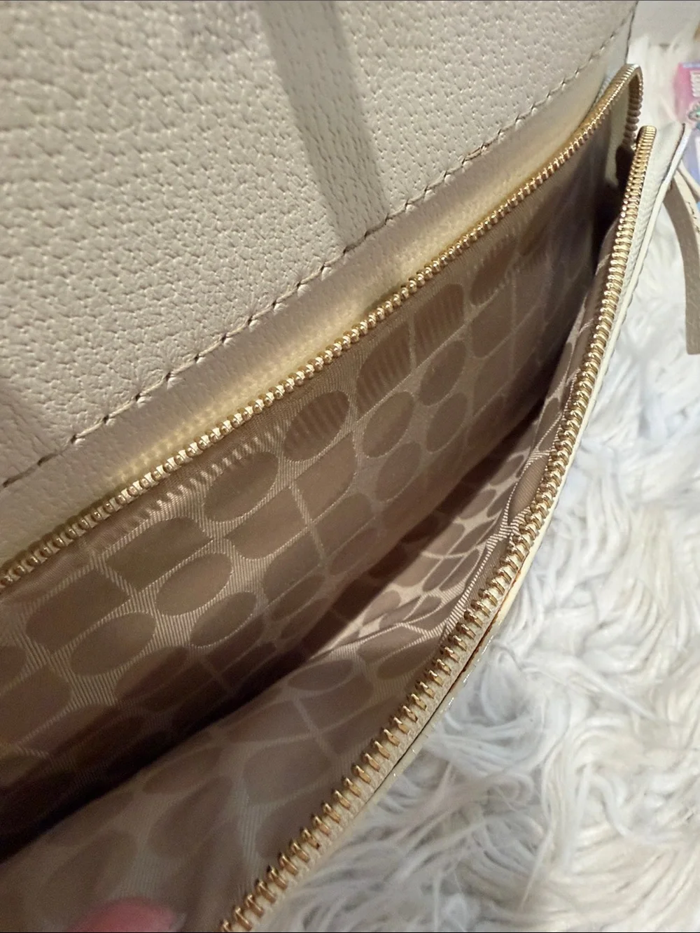 kate spade Cream/Off-White Pebbled Leather Satchel with Front Zip Pocket